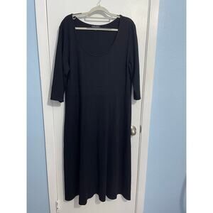 Eileen Fisher Maxi Dress XL Black Jersey Knit 3/4 Sleeve Minimalist Lagenlook